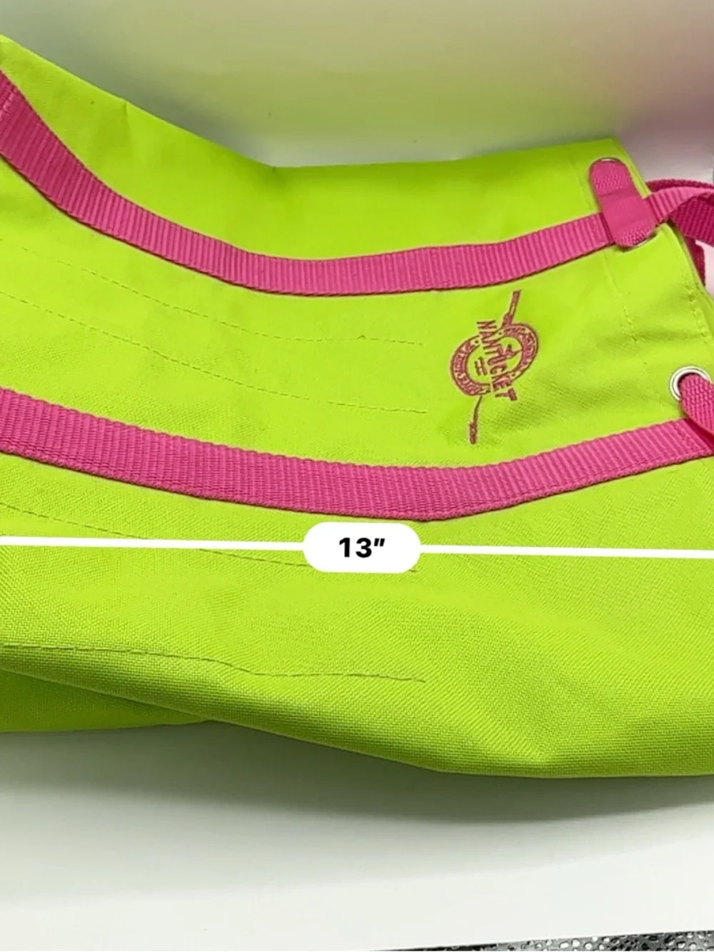 The Original Nantucket Diddy Bag neon green Tote with Pink Webbing Handles